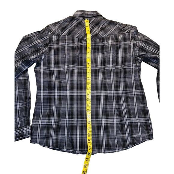 Panhandle Rough Stock Shirt Womens Lg Black Pearl Snap Silver Stud Western Rodeo - Picture 10 of 12